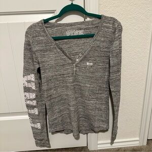 PINK Victoria’s Secret Waffle Knit Henley Shirt Women Size Large Fair Isle Gray